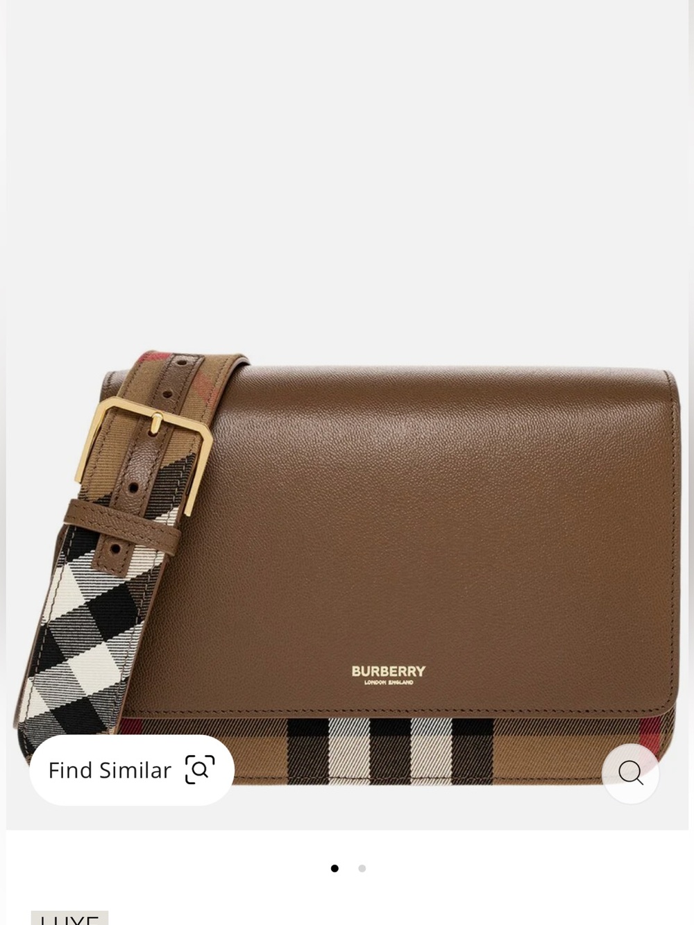 Burberry Brown Leather Shoulder Bag with Signature Check Strap